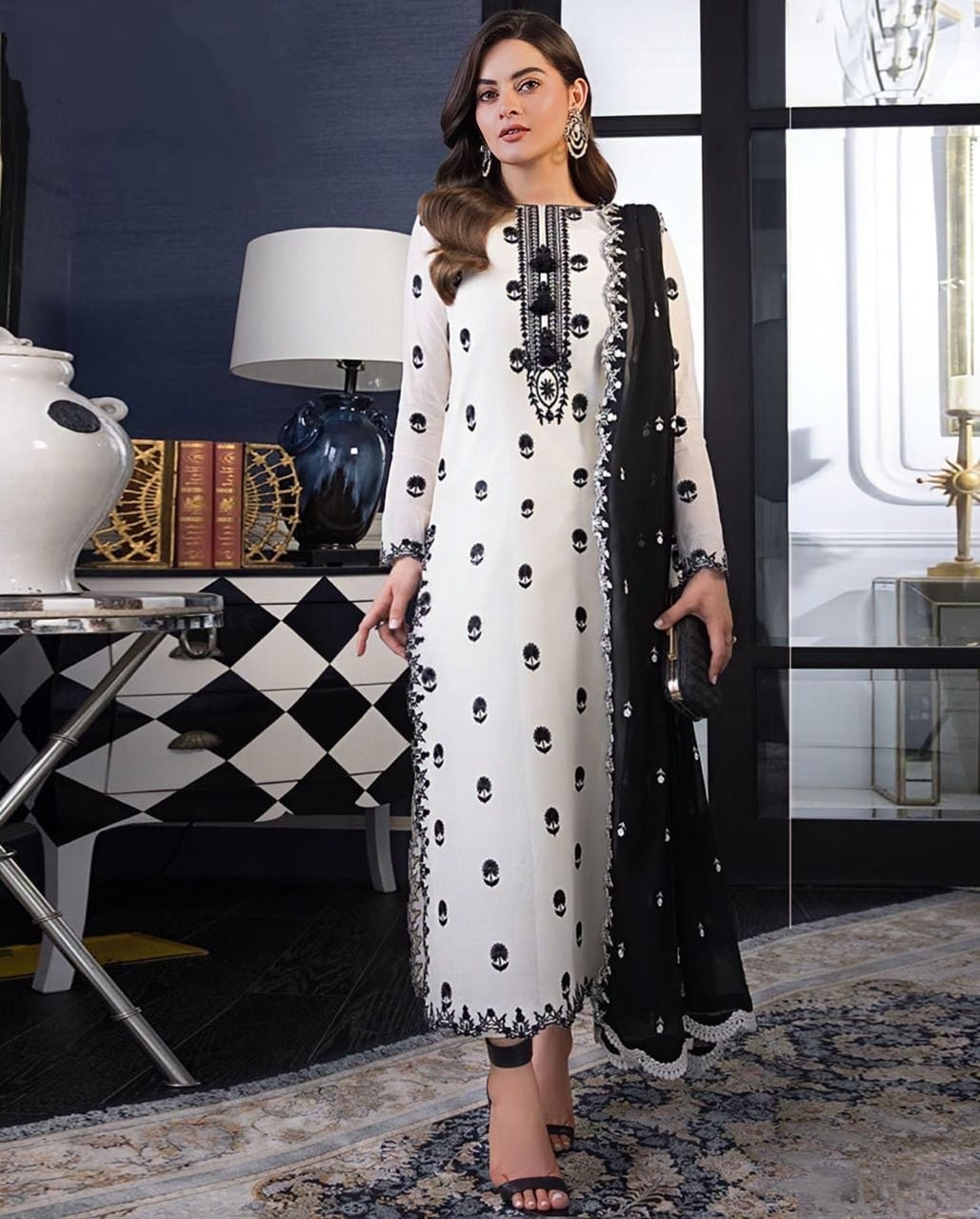 LAWN 3 PIECE | FULL HEAVY EMB UNSTICHED SUIT FOR SUMMER 2025