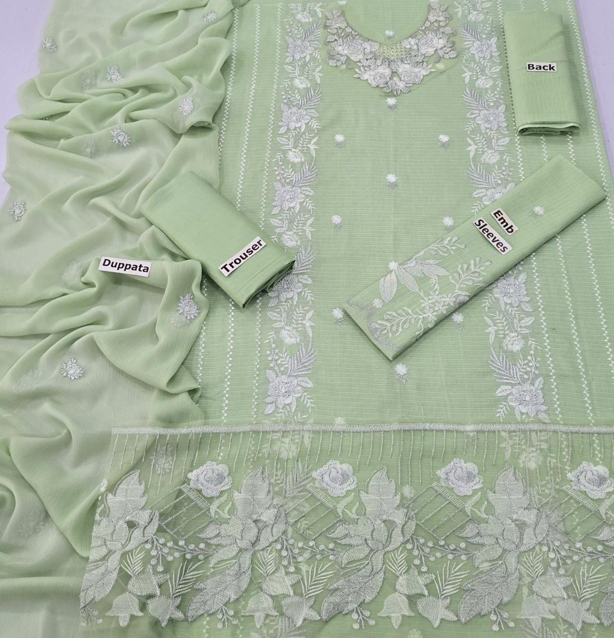 LAWN 3 PIECE | FULL HEAVY EMB UNSTICHED SUIT FOR SUMMER 2025