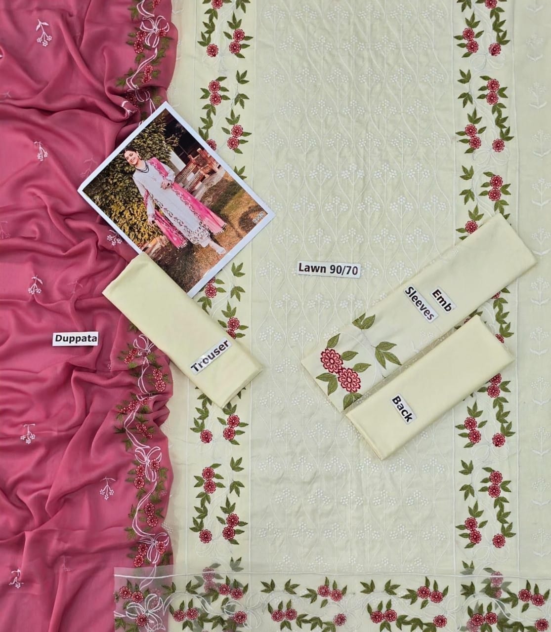 LAWN 3 PIECE | FULL HEAVY EMB UNSTICHED SUIT FOR SUMMER 2025