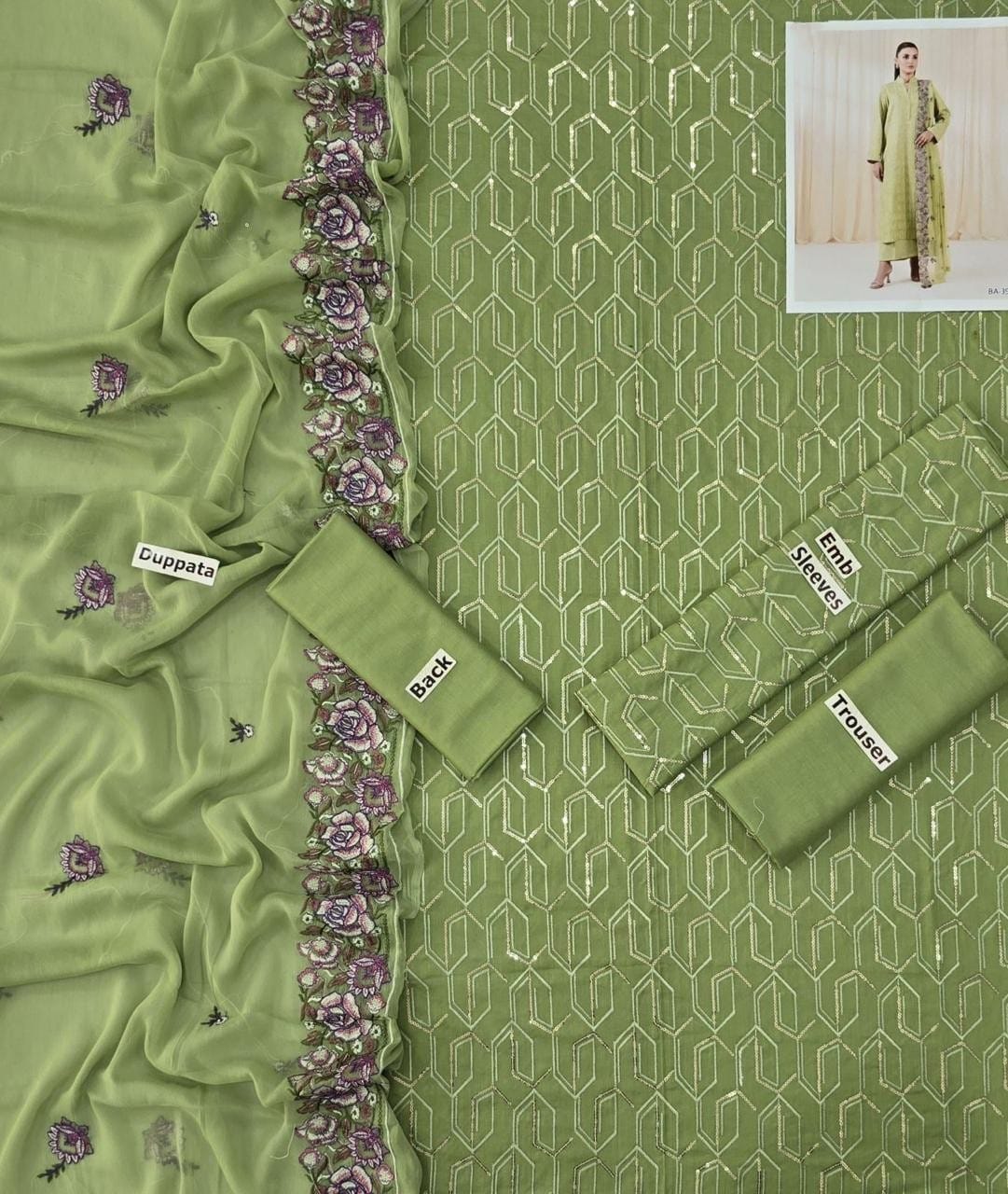 LAWN 3 PIECE | FULL HEAVY EMB UNSTICHED SUIT FOR SUMMER 2025