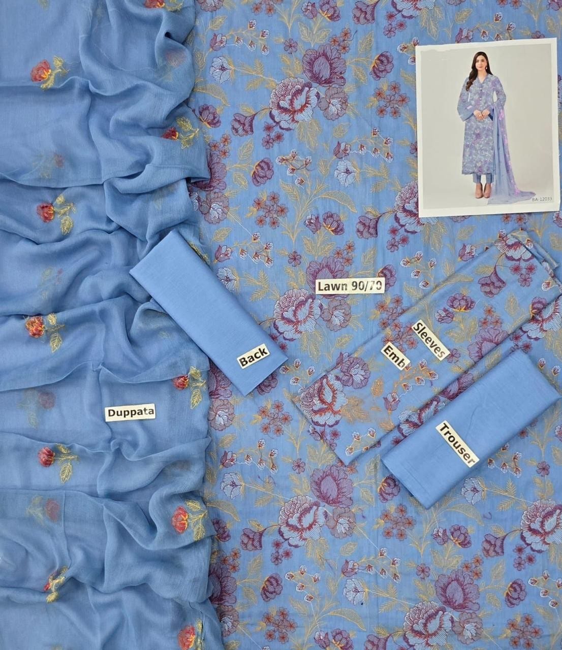 LAWN 3 PIECE | FULL HEAVY EMB UNSTICHED SUIT FOR SUMMER 2025