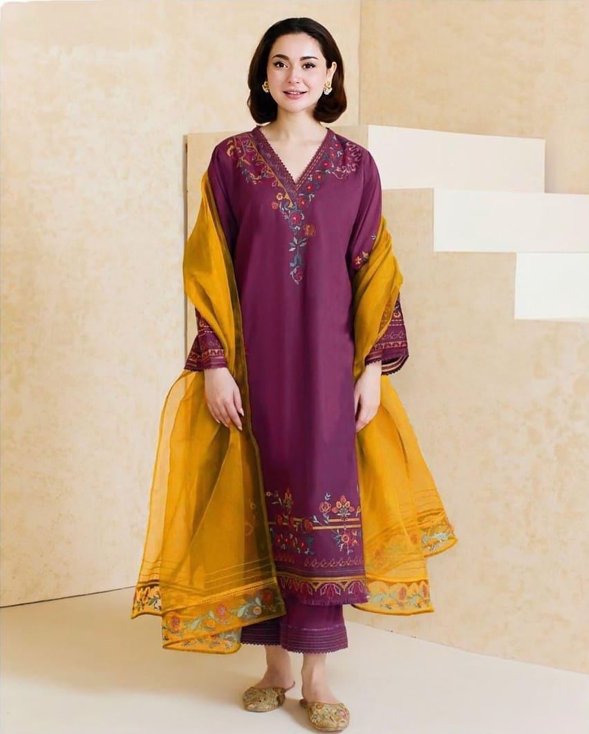 LAWN 3 PIECE | FULL HEAVY EMB UNSTICHED SUIT FOR SUMMER 2025