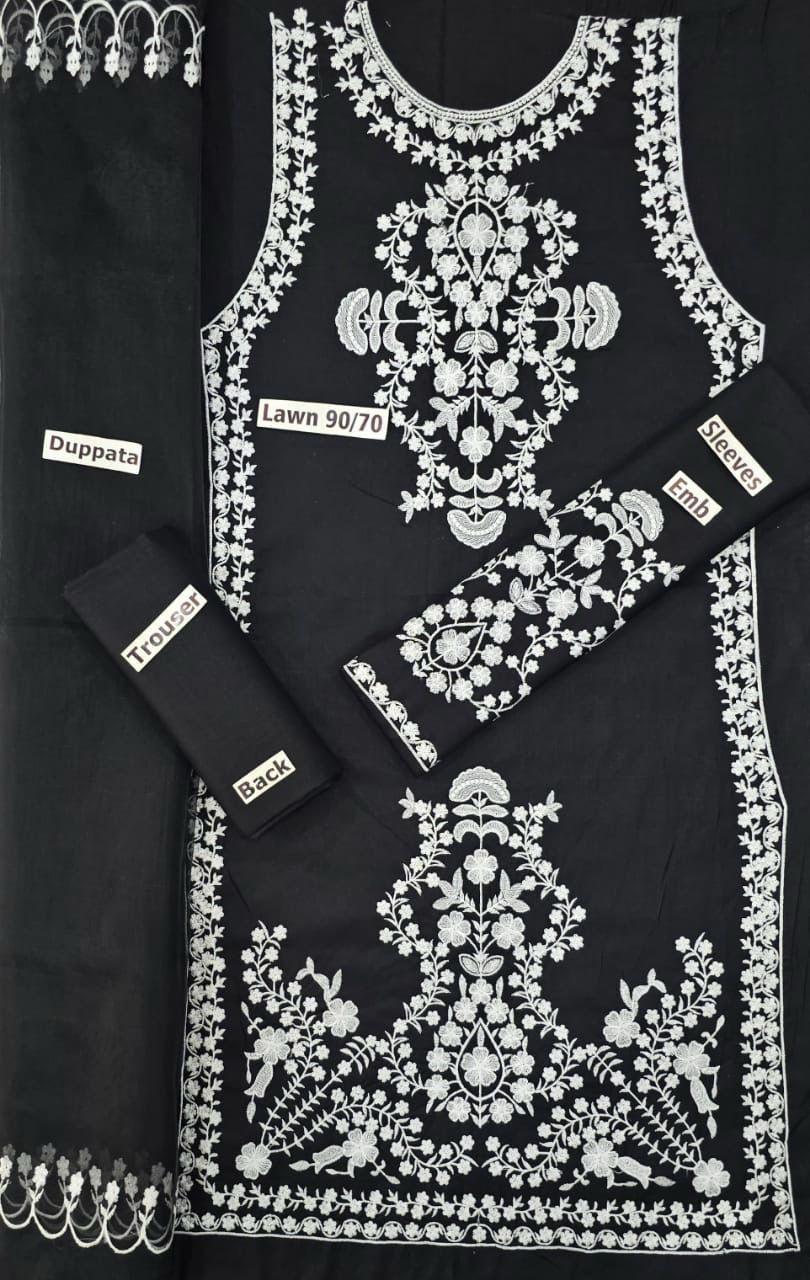 LAWN 3 PIECE | FULL HEAVY EMB UNSTICHED SUIT FOR SUMMER 2025
