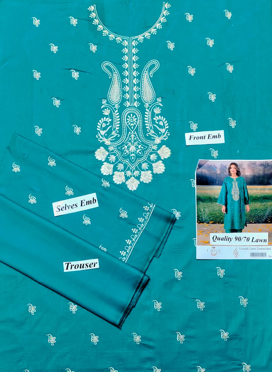 LAWN 2 PIECE | FULL HEAVY EMB UNSTICHED SUIT FOR SUMMER 2025