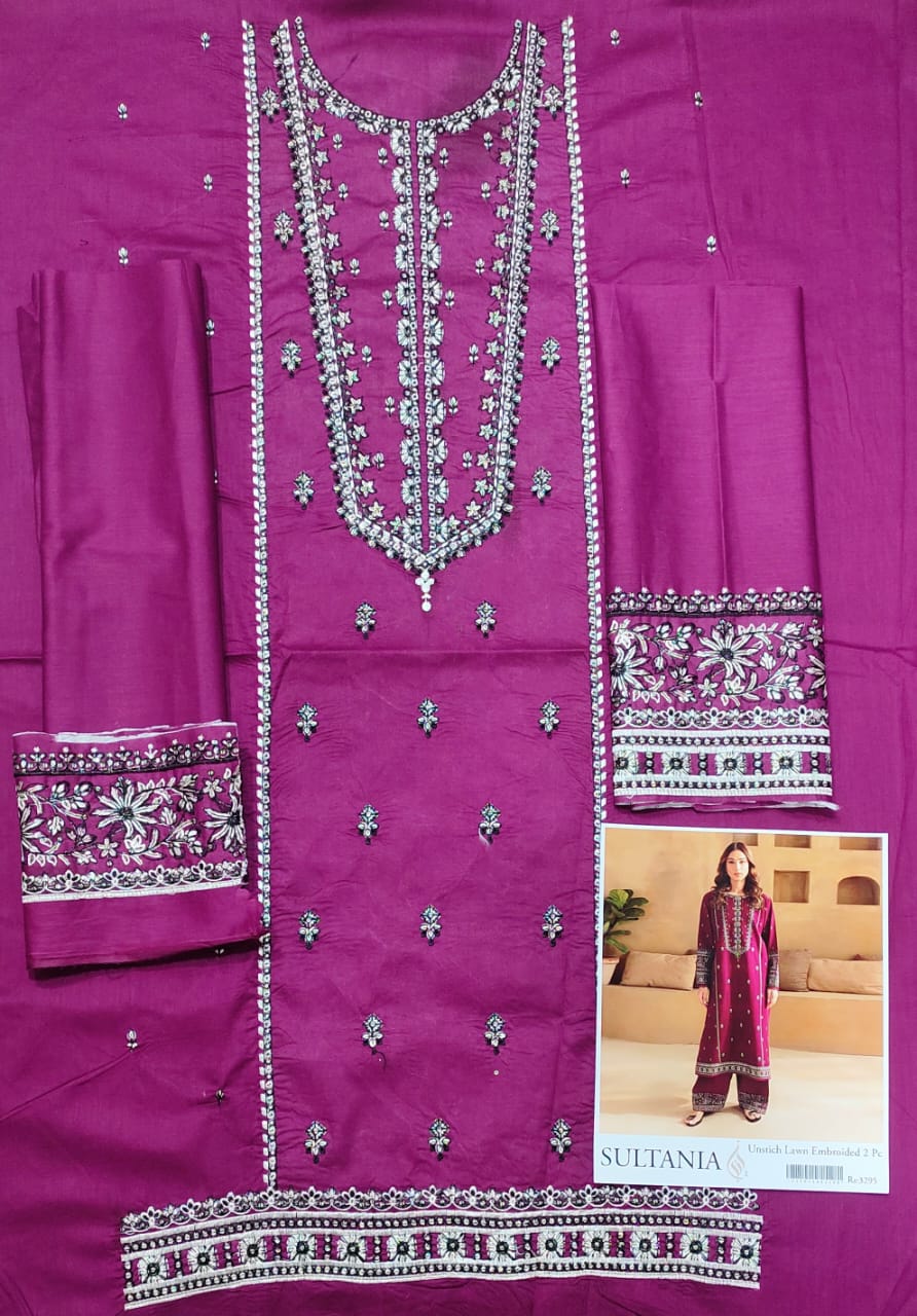 LAWN 2 PIECE | FULL HEAVY EMB UNSTICHED SUIT FOR SUMMER 2025