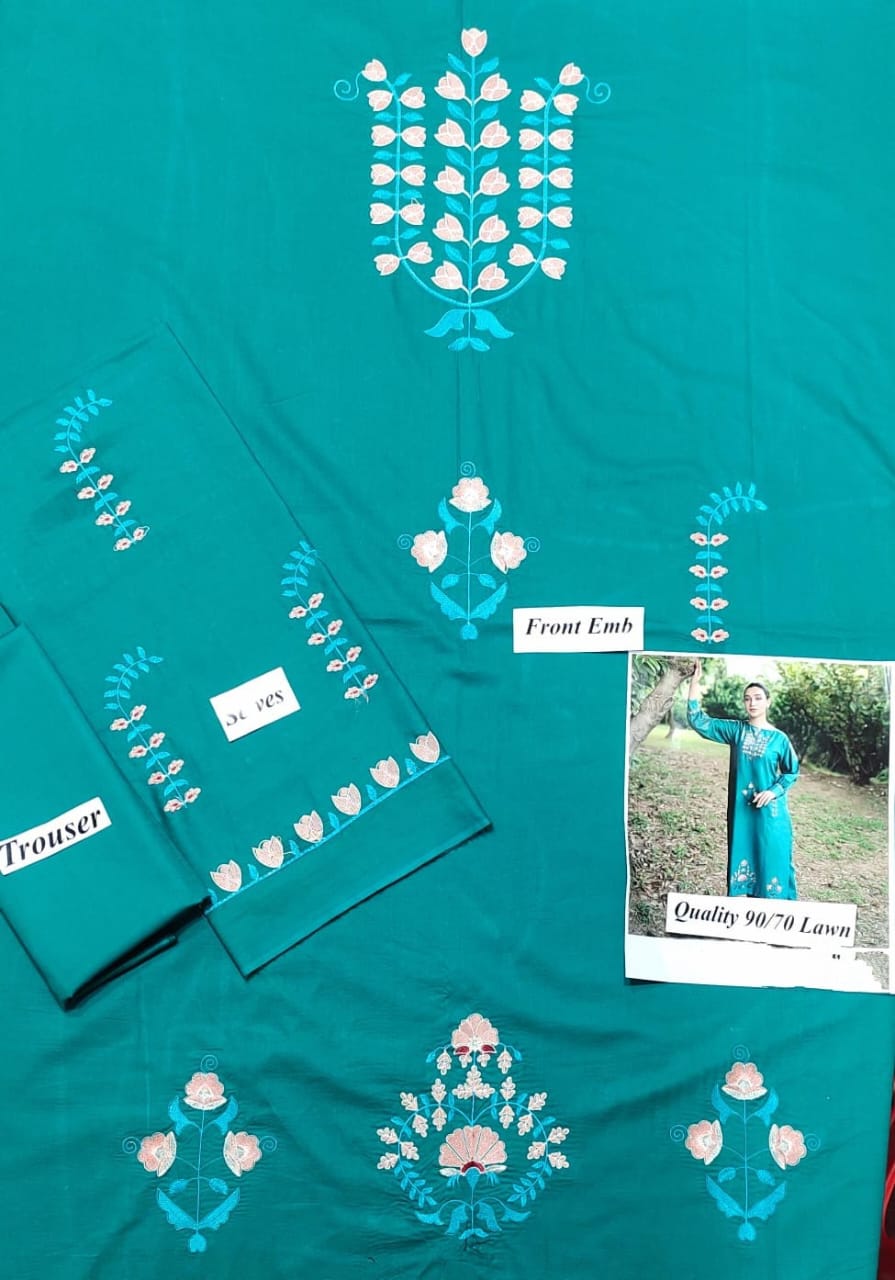 LAWN 2 PIECE | FULL HEAVY EMB UNSTICHED SUIT FOR SUMMER 2025