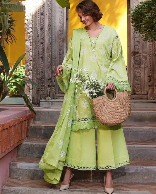 LAWN 3 PIECE | FULL HEAVY EMB UNSTICHED SUIT FOR SUMMER 2025