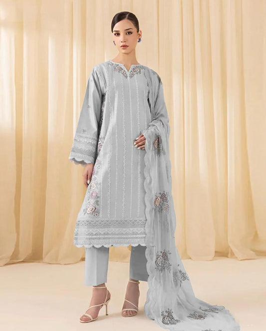 LAWN 3 PIECE | FULL HEAVY EMB UNSTICHED SUIT FOR SUMMER 2025