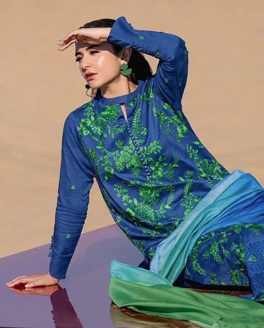 LAWN 3 PIECE | FULL HEAVY EMB UNSTICHED SUIT FOR SUMMER 2025