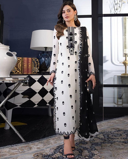 LAWN 3 PIECE | FULL HEAVY EMB UNSTICHED SUIT FOR SUMMER 2025