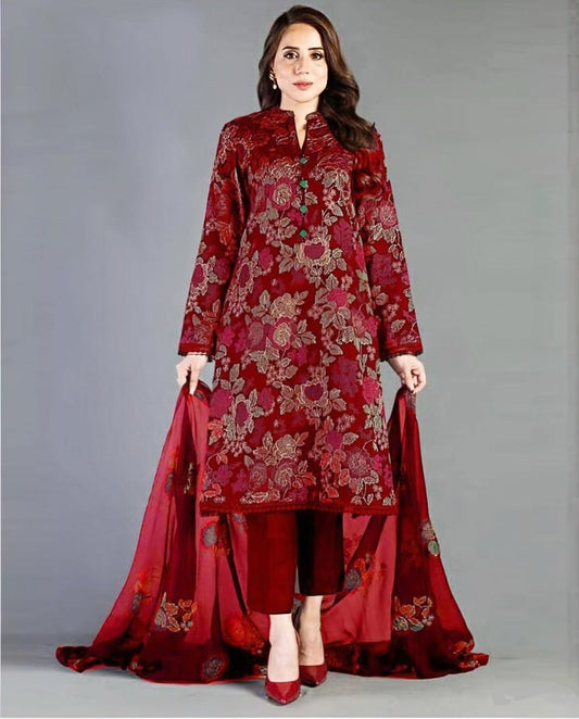 LAWN 3 PIECE | FULL HEAVY EMB UNSTICHED SUIT FOR SUMMER 2025
