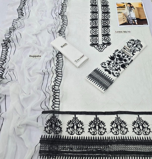 LAWN 3 PIECE | FULL HEAVY EMB UNSTICHED SUIT FOR SUMMER 2025