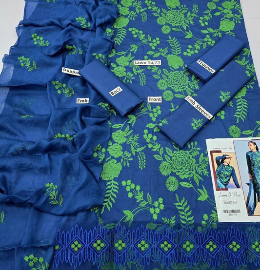 LAWN 3 PIECE | FULL HEAVY EMB UNSTICHED SUIT FOR SUMMER 2025