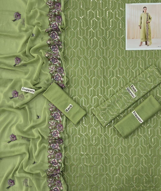 LAWN 3 PIECE | FULL HEAVY EMB UNSTICHED SUIT FOR SUMMER 2025
