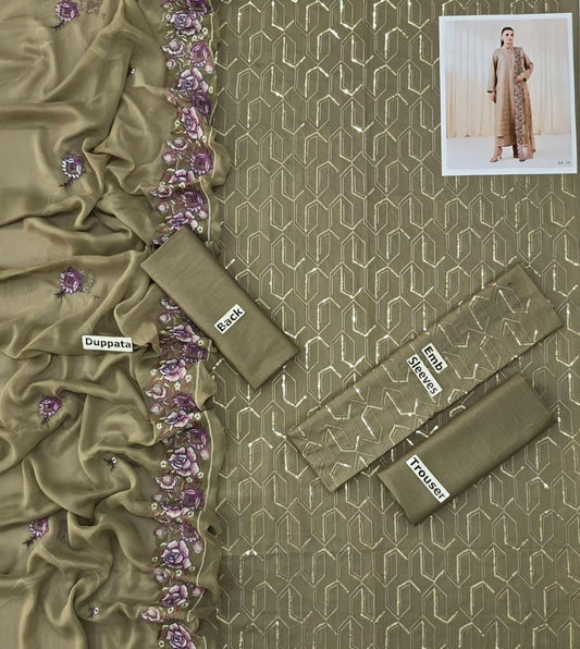 LAWN 3 PIECE | FULL HEAVY EMB UNSTICHED SUIT FOR SUMMER 2025