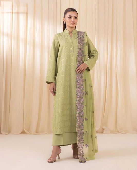 LAWN 3 PIECE | FULL HEAVY EMB UNSTICHED SUIT FOR SUMMER 2025