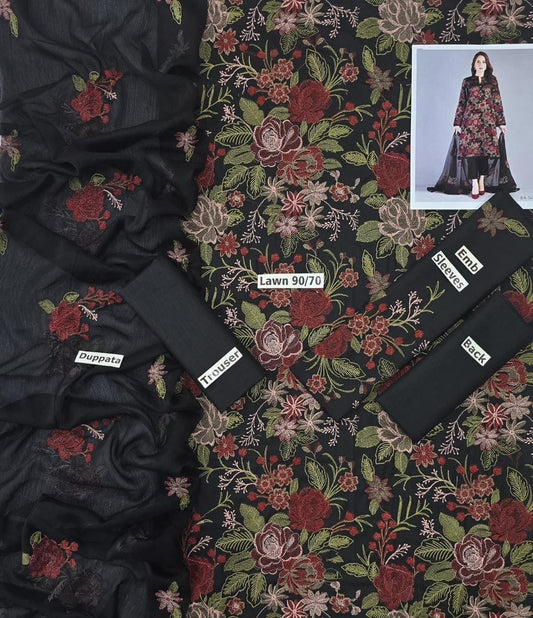 LAWN 3 PIECE | FULL HEAVY EMB UNSTICHED SUIT FOR SUMMER 2025