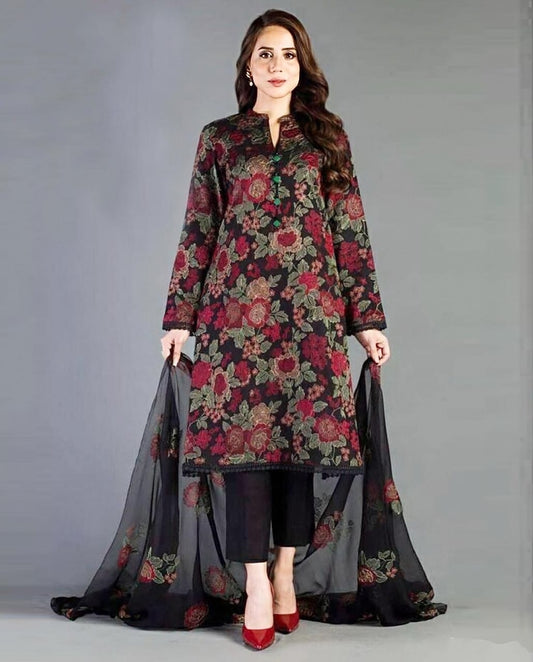 LAWN 3 PIECE | FULL HEAVY EMB UNSTICHED SUIT FOR SUMMER 2025