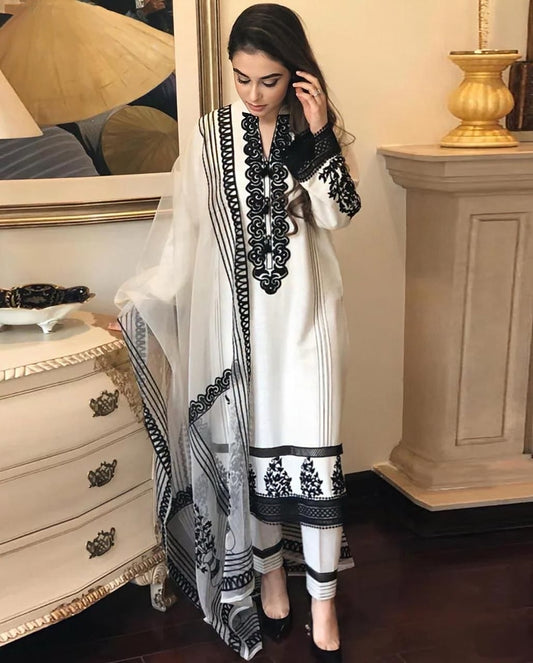 LAWN 3 PIECE | FULL HEAVY EMB UNSTICHED SUIT FOR SUMMER 2025