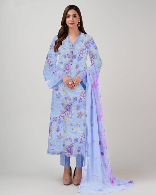 LAWN 3 PIECE | FULL HEAVY EMB UNSTICHED SUIT FOR SUMMER 2025
