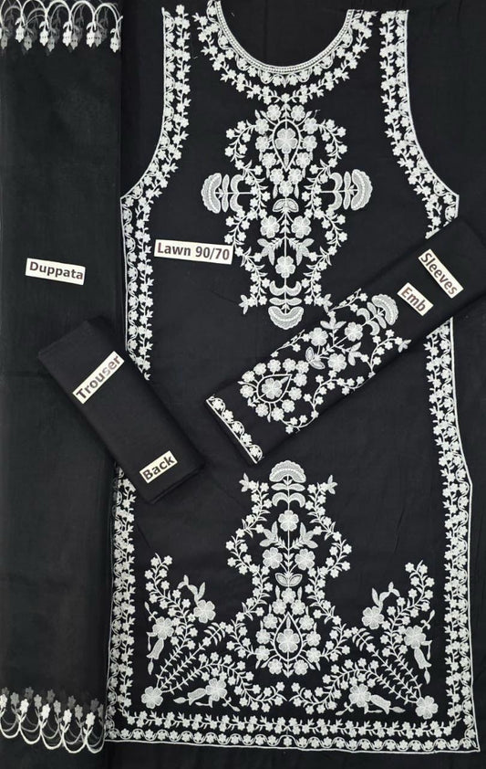 LAWN 3 PIECE | FULL HEAVY EMB UNSTICHED SUIT FOR SUMMER 2025