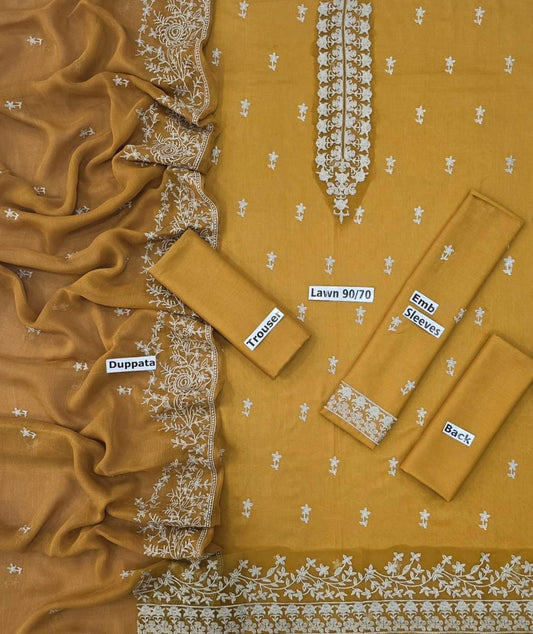 LAWN 3 PIECE | FULL HEAVY EMB UNSTICHED SUIT FOR SUMMER 2025
