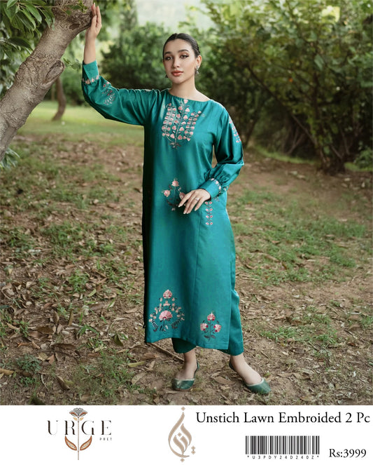 LAWN 2 PIECE | FULL HEAVY EMB UNSTICHED SUIT FOR SUMMER 2025