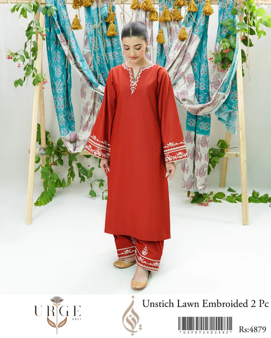 LAWN 2 PIECE | FULL HEAVY EMB UNSTICHED SUIT FOR SUMMER 2025