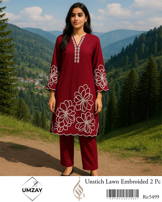 LAWN 2 PIECE | FULL HEAVY EMB UNSTICHED SUIT FOR SUMMER 2025