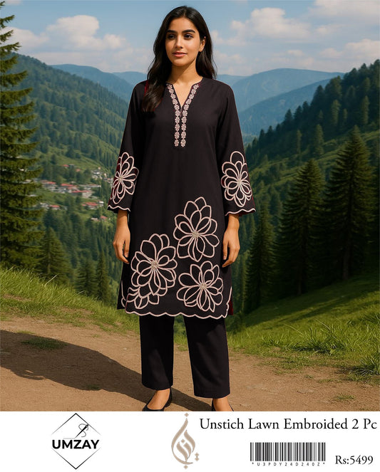 LAWN 2 PIECE | FULL HEAVY EMB UNSTICHED SUIT FOR SUMMER 2025