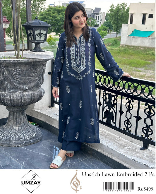 LAWN 2 PIECE | FULL HEAVY EMB UNSTICHED SUIT FOR SUMMER 2025