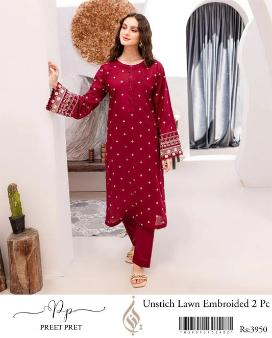 LAWN 2 PIECE | FULL HEAVY EMB UNSTICHED SUIT FOR SUMMER 2025