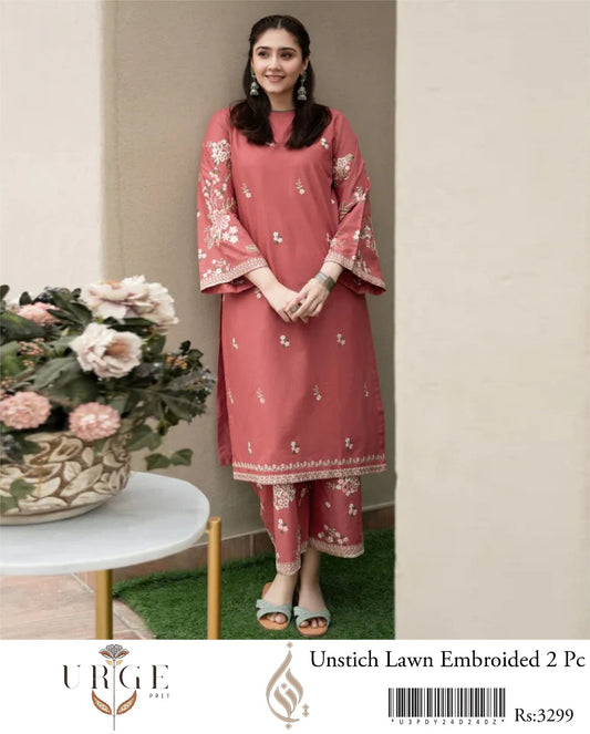 LAWN 2 PIECE | FULL HEAVY EMB UNSTICHED SUIT FOR SUMMER 2025