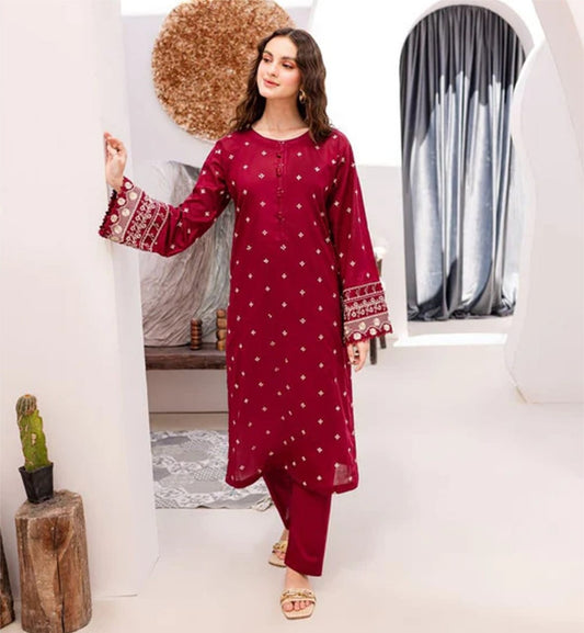 LAWN 2 PIECE | FULL HEAVY EMB UNSTICHED SUIT FOR SUMMER 2025