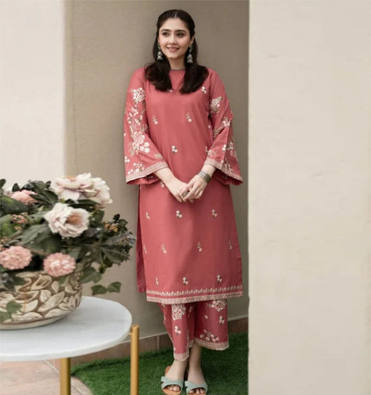 LAWN 2 PIECE | FULL HEAVY EMB UNSTICHED SUIT FOR SUMMER 2025